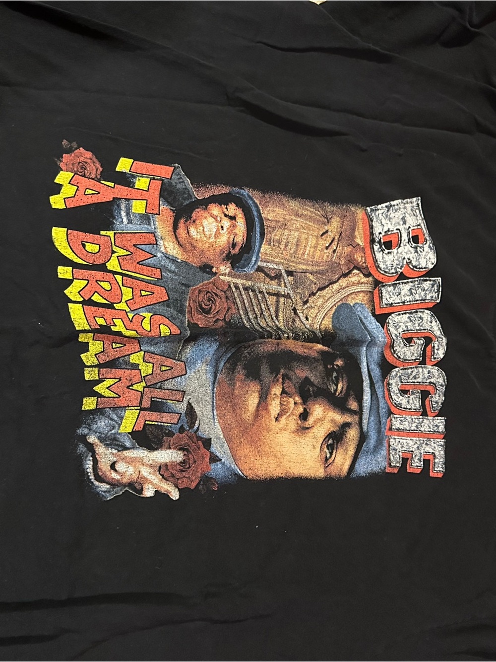 Black Graphic Tee with Vintage 'It Was All A Dream' Print
